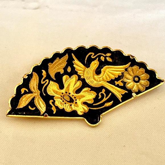 Damascene Fan Vintage with Trombone Clasp - Picture 2 of 7